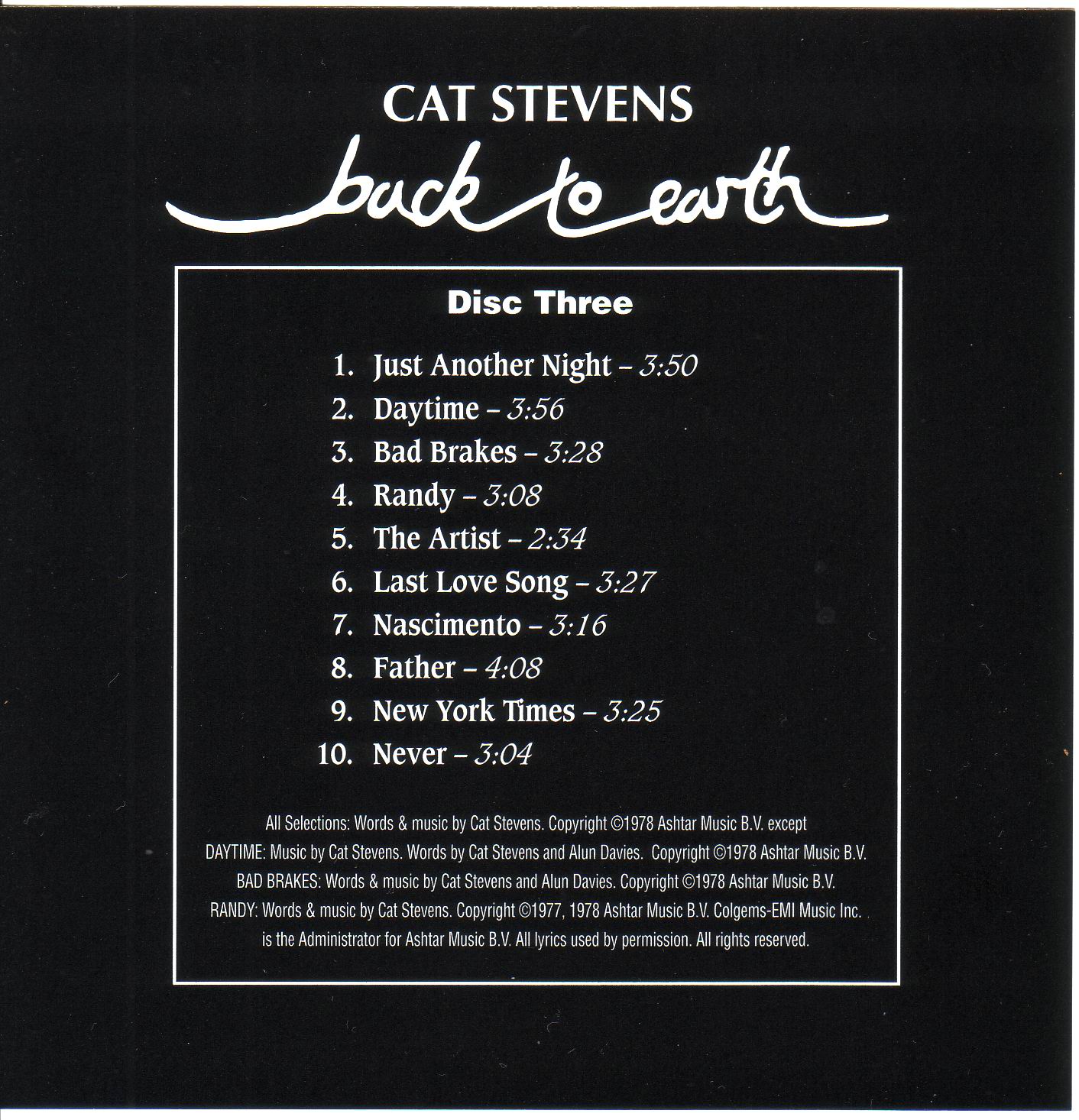 Cat Stevens  Three Box Set; back to earth : Front in3